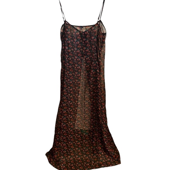 Volcom black red sheer floral rose cape top party dress vacation pool cover up - Picture 9 of 15